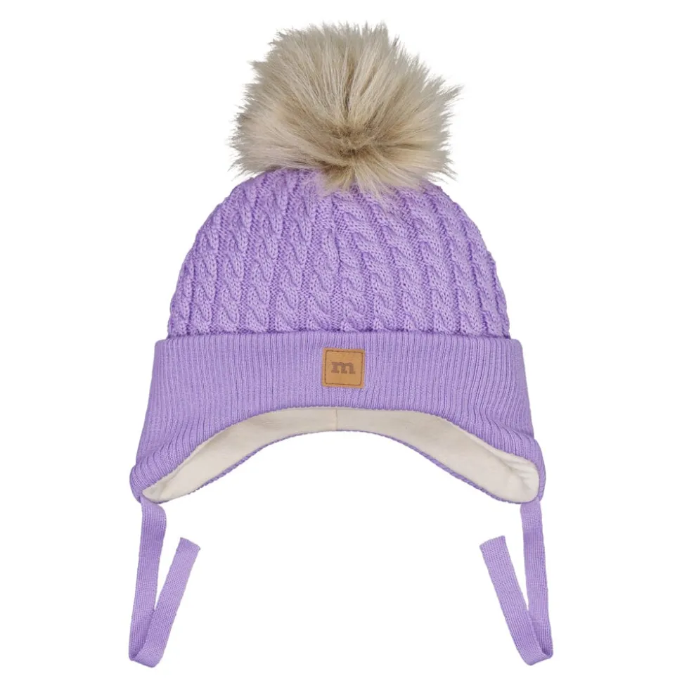 FUR POM CABLE BABY BEANIE -MERINOVILLAPIPO | ICY LILAC