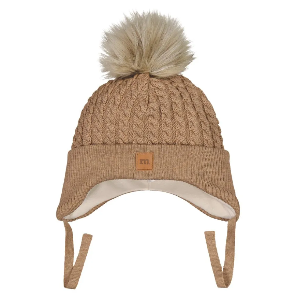 FUR POM CABLE BABY BEANIE -MERINOVILLAPIPO | PEANUT BUTTER