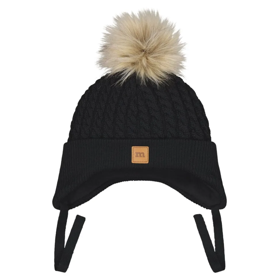 FUR POM CABLE BABY BEANIE -MERINOVILLAPIPO | BLACK