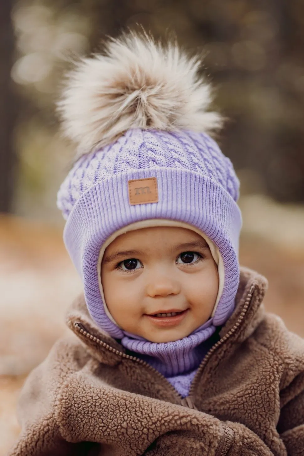 FUR POM CABLE BABY BEANIE -MERINOVILLAPIPO | ICY LILAC